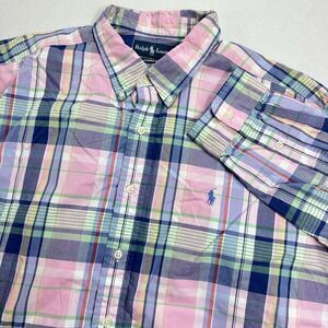 VTG Polo Ralph Lauren Long Sleeve Button Down Pink Blue Green Plaid Mens XXL